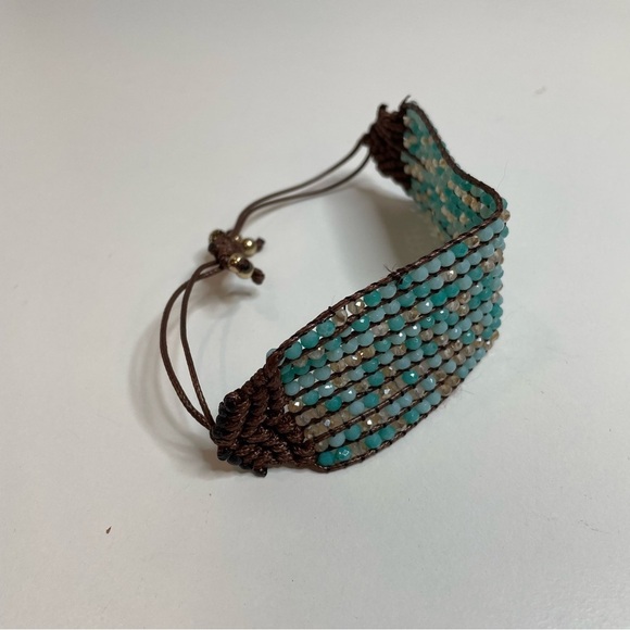 Marlyn Schiff Adjustable Glass Bead Bracelet Blue and Brown NWOT - Picture 4 of 5